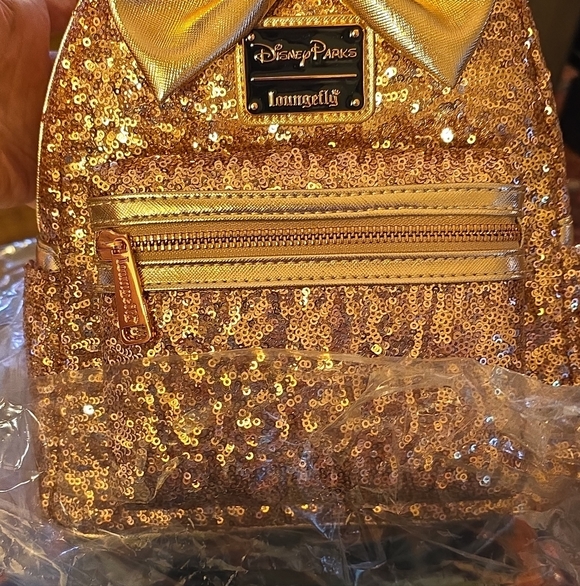 Loungefly Gold Sequin Backpack with Bow
